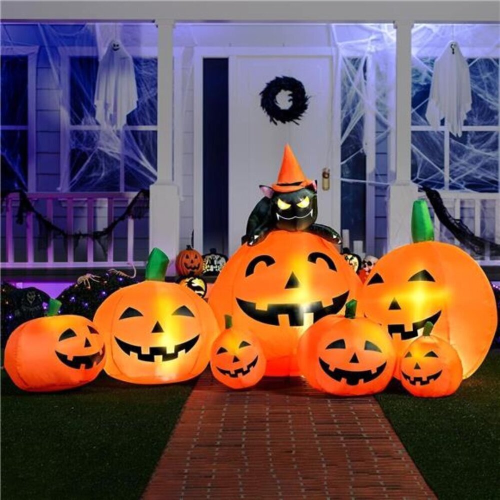 7 FT Long Halloween Inflatables Pumpkin Outdoor Decorations, 7 pumpkins
